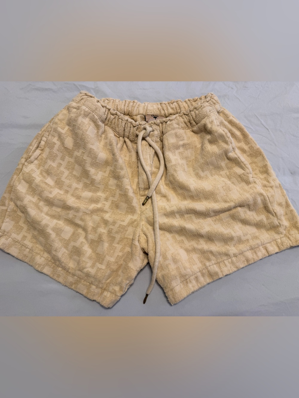 OAS Cream Textured Terry Drawstring Athletic Shorts